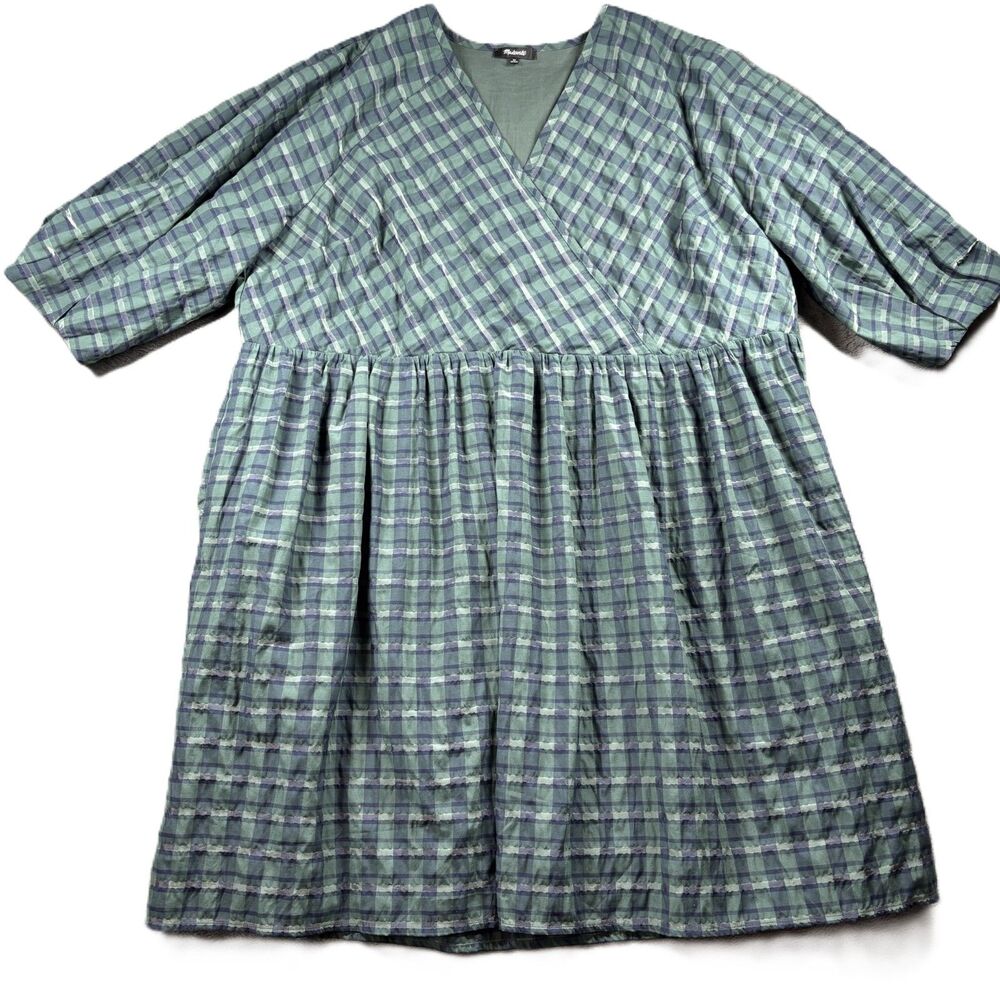 Madewell Checkered Mini Dress in Blue and Green